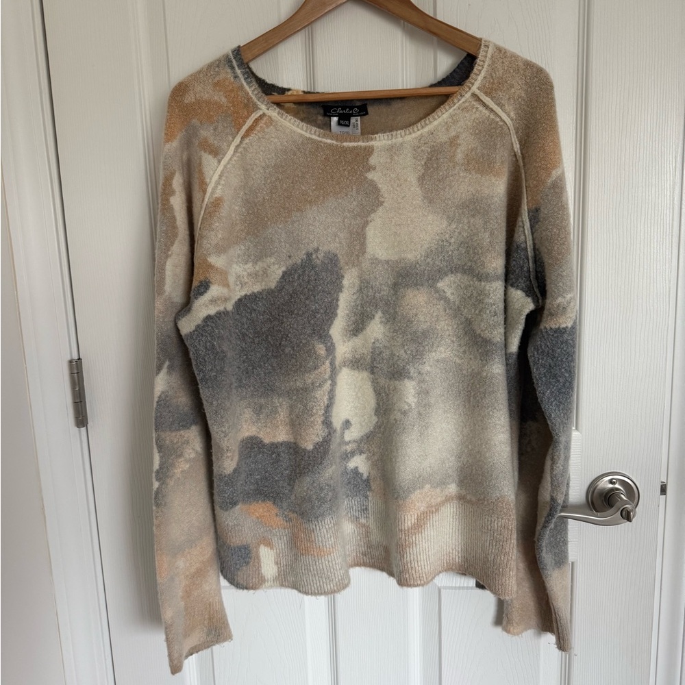 Women’s Charming Charlie Muted Camo Reversible Sweater Pullover Crewneck Size XL